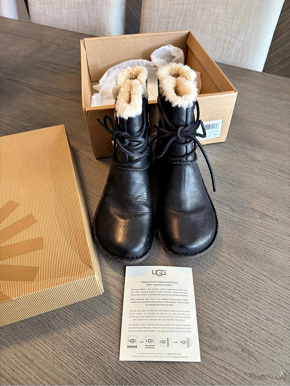 UGG Caspia Boot Black Lace-Up Winter Boots US 8